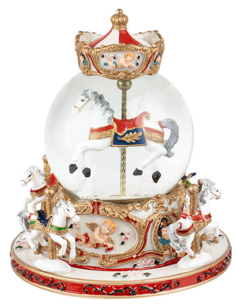 Red Snow Globe with Revolving Horses
