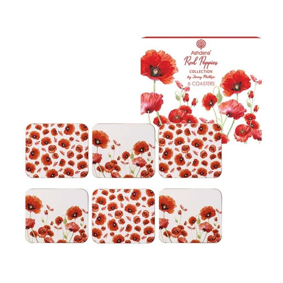 Red Poppies - Set of 6 Coasters