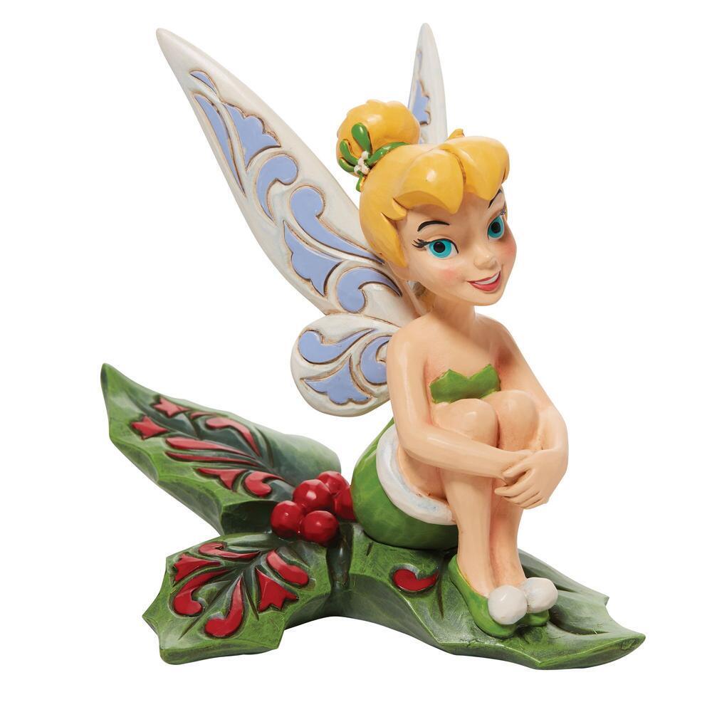 Jim Shore Disney Traditions - Peter Pan Tinkerbell Christmas - Sitting On Holly